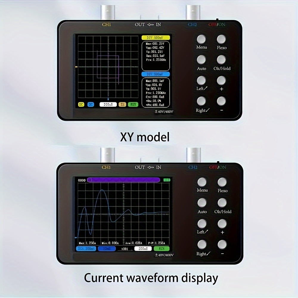 1pc Dual-channel Digital Oscilloscope with 10M Analogue Bandwidth, 50M Sampling Rate, Lissajous Patterns, and 6A Current Waveform.