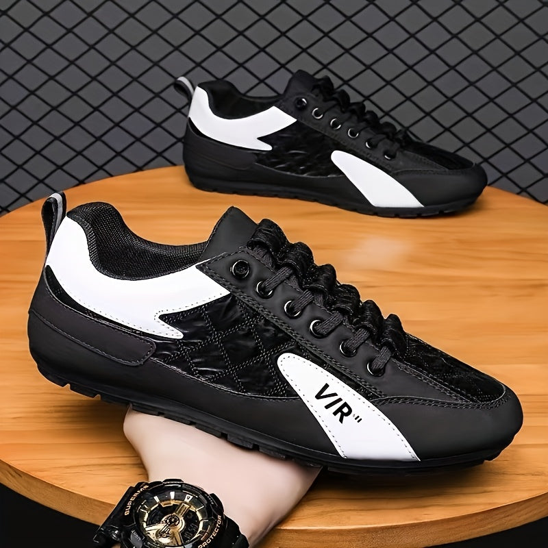 Stylish men's canvas shoes with color block design and non-slip rubber sole for outdoor activities.