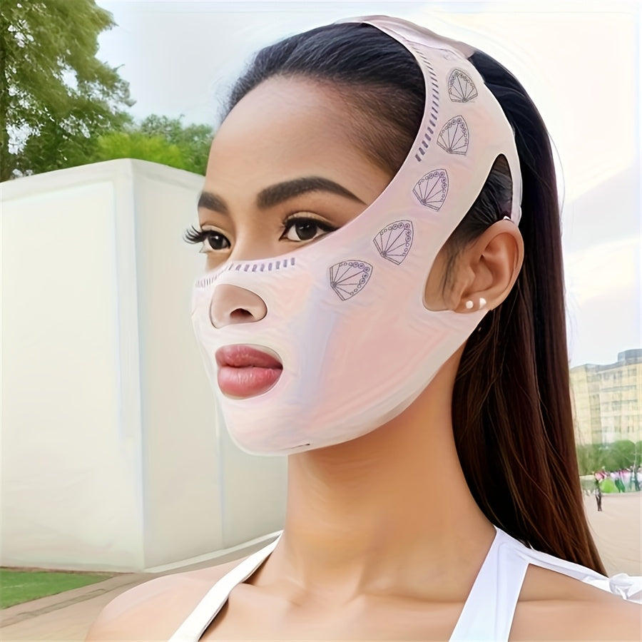 Adjustable Face Lifting Band for Facial Contouring and Beauty Salon Use, made with skin-friendly material and reusable fastening straps.