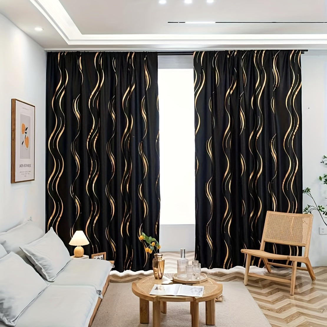 One piece of luxurious golden black blackout curtain, perfect for adding a touch of elegance to your study room, kitchen, living room, dorm room, bedroom, or any other living space. Enhance your room decor and elevate your home decor with this stylish