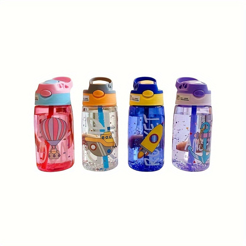 17 oz/500ml flip top water bottle with straw, portable and leakproof for outdoor sports, fitness, and travel.