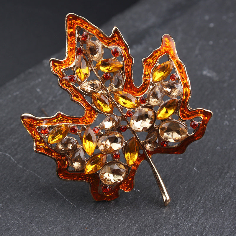 Vintage Maple Leaf Brooch Pin with Rhinestone Encrusted Irregular Shape - Unique and Creative Women's Accessory