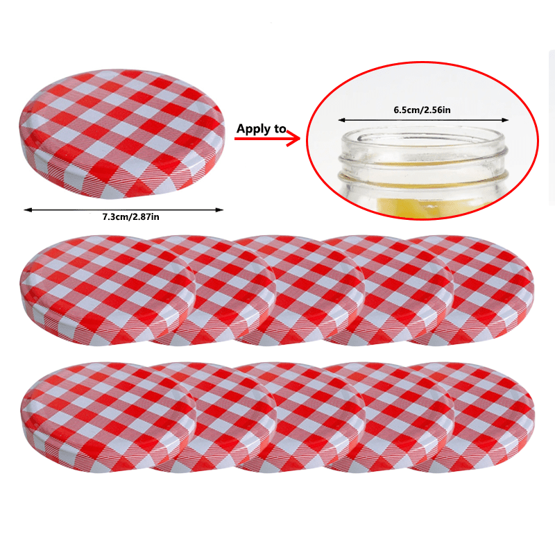 Pack of 10 Mason Jar Lids with Checkered Pattern, Airtight Seals for Canning and Storage Jars