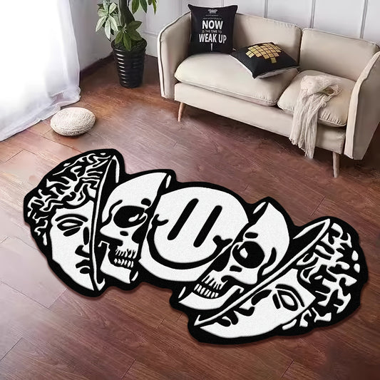 Soft Cashmere-Feel Plush Skull Pattern Area Mat with Modern Design - Large Irregular Living Room Mat, 7.5mm Thick, Ideal for Bedroom & Living Room Decor - Hand Wash Only, 1100g/sqm, Area Rugs Living Room