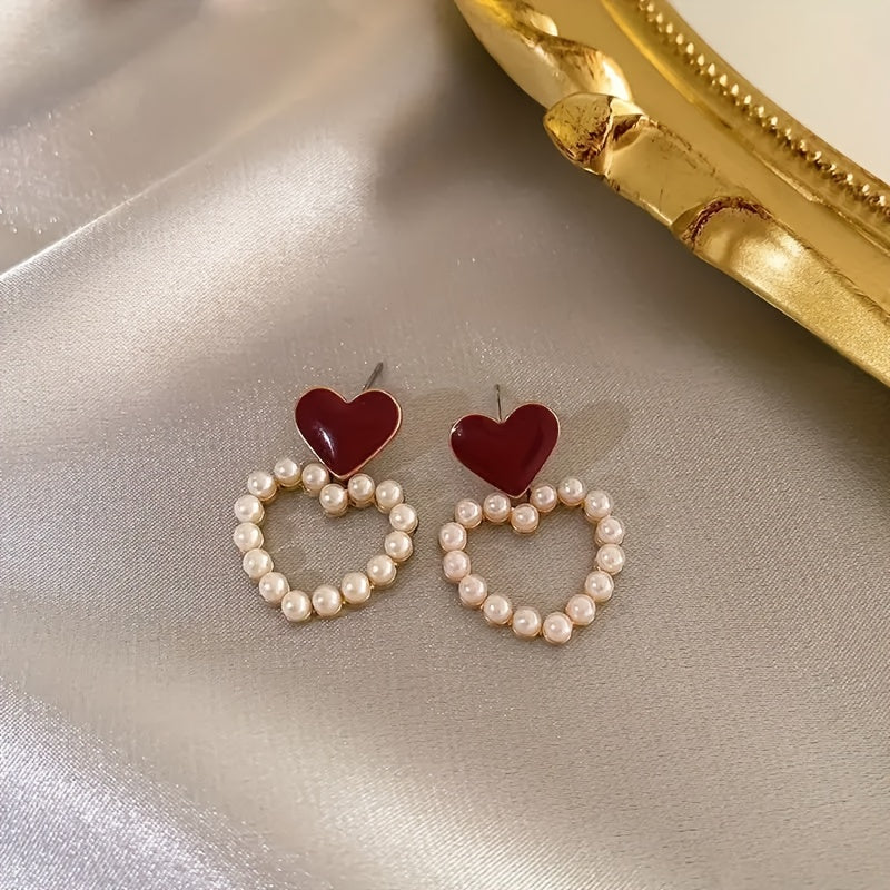 5 pairs of elegant faux pearl love heart earrings for women, suitable for daily wear and dating.