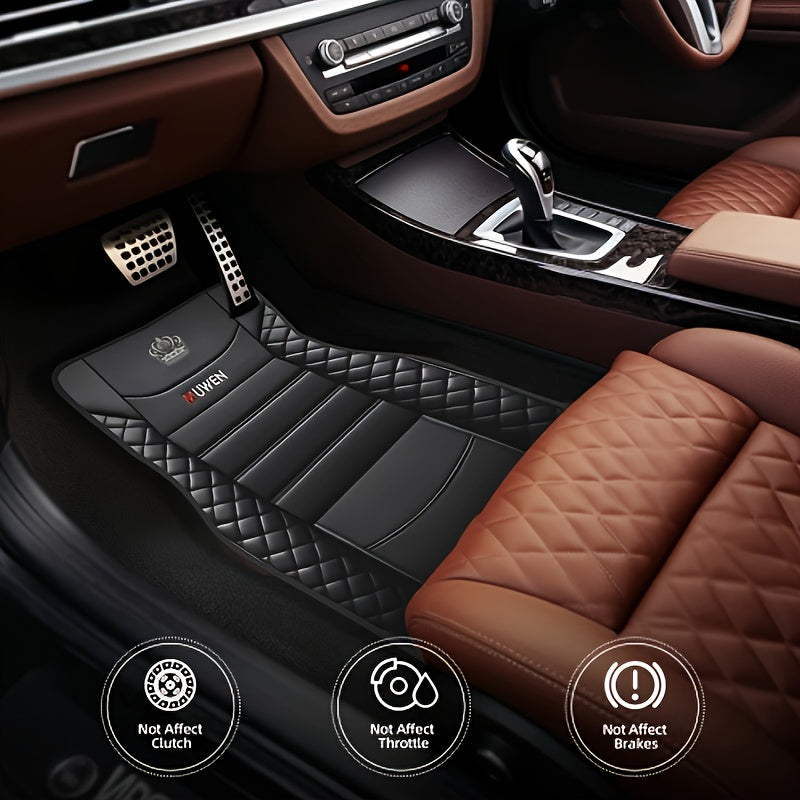 Universal fit PE car floor mats set, 4 pieces, non-slip, durable, elegant pattern design for most vehicles.