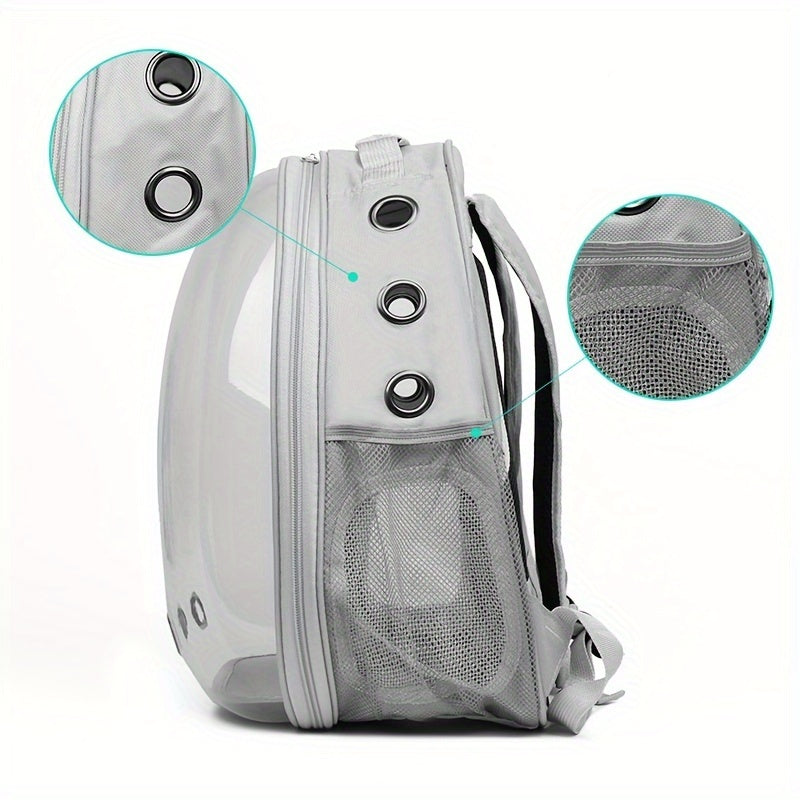 Durable transparent cat backpack with breathable design, zip closure, and double shoulder straps for large cats.