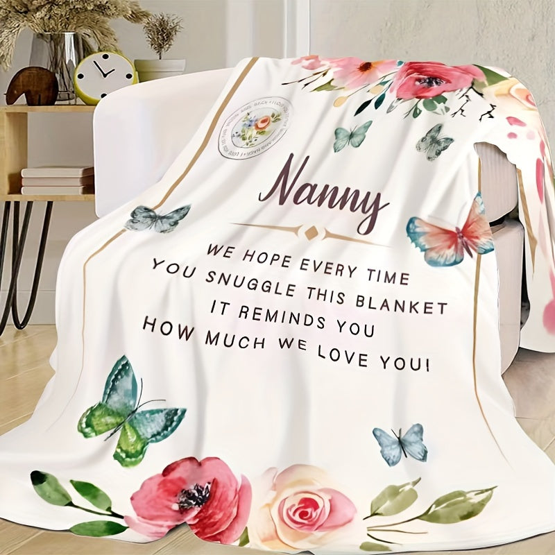 Grandnanny Gift Blanket: Luxuriously Soft Flannel, Perfect Birthday Surprise from the Next Generation, Vibrant Tropical Floral Pattern, Ultimate Comfort Year-Round for Couch or Bed