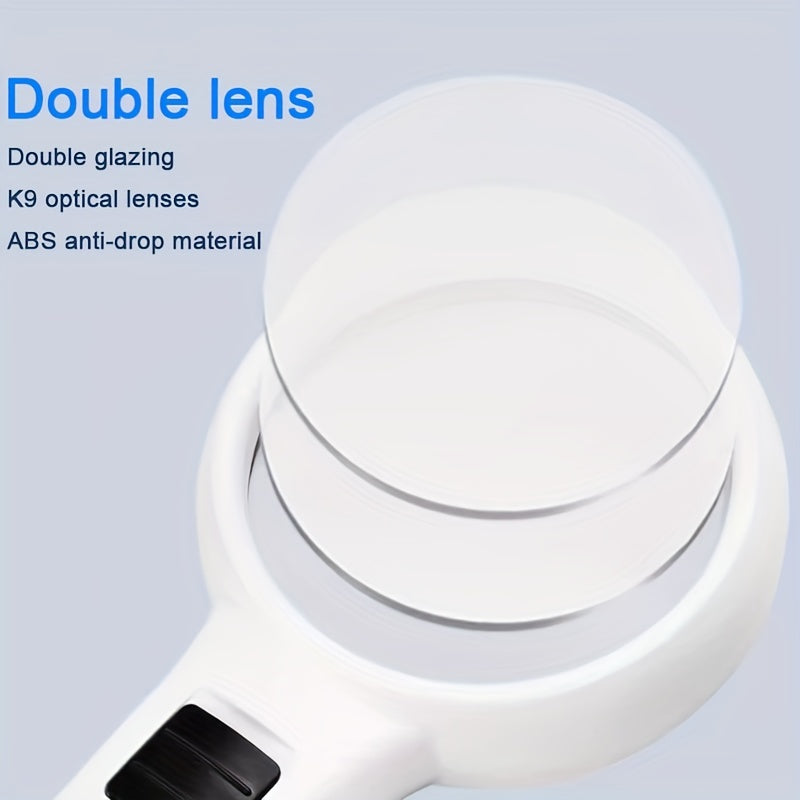 Handheld magnifying glass with 30X and 45X lenses, LED light, and mini pocket size for jewelry and reading magnification.