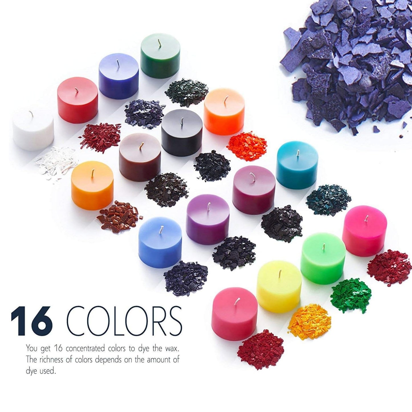 16 colors of 5g wax dye for candle making.