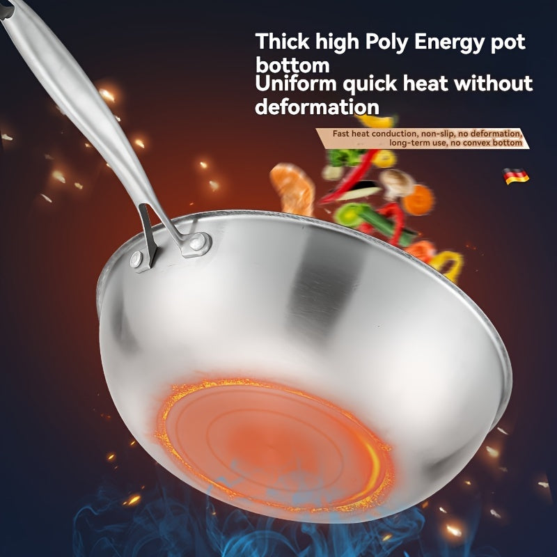 Lightweight Stainless Steel Wok featuring Non-Stick Honeycomb Design - Durable Scratch & Heat Resistance, Convenient One-Handed Lift for Cooking at Home or Outdoors