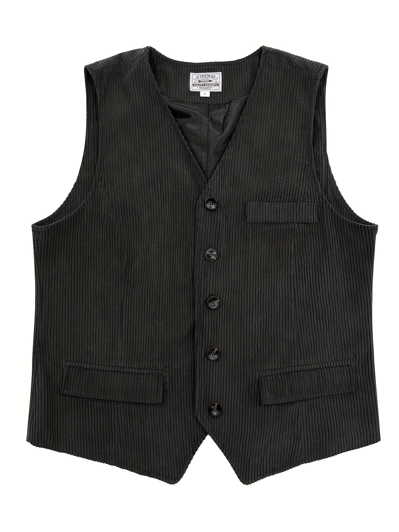 Men's plus size navy blue corduroy vest with retro British style, pocket detail, single-breasted design, and thickened material for casual attire.