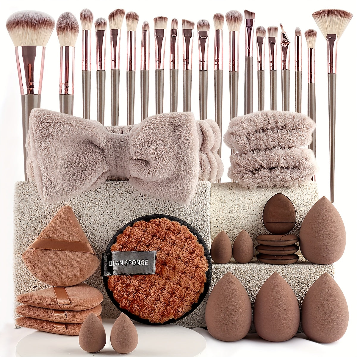 20/40pcs professional makeup brush set for combination skin, featuring high-quality nylon bristles, headbands, sponges & velvet applicators, ABS plastic handles, fragrance-free.