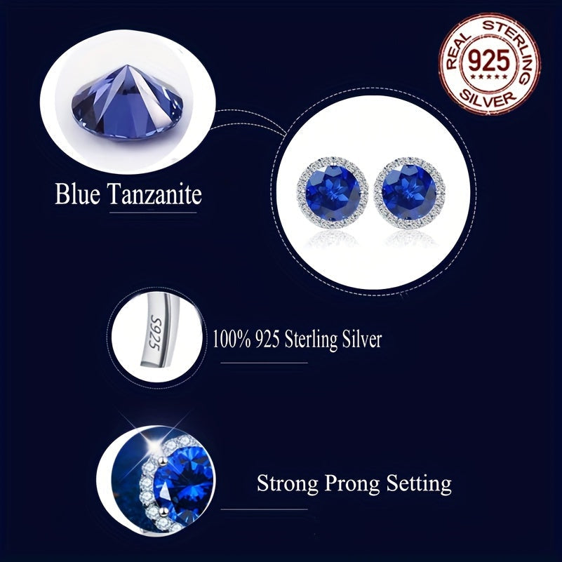 A beautiful pair of royal blue Tanzanite stud earrings in an elegant vintage style. Made from 925 sterling silver and featuring synthetic stones, these earrings are hypoallergenic and perfect for special occasions like weddings, gifting, Valentine's Day