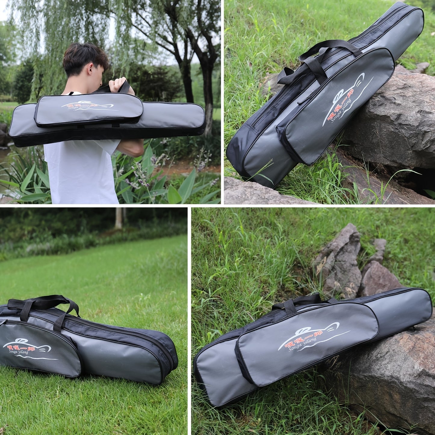 Sougayilang Canvas Fishing Rod Bag: Large capacity, dual-layer protection with zipper closure, waterproof - perfect for travel and all anglers.