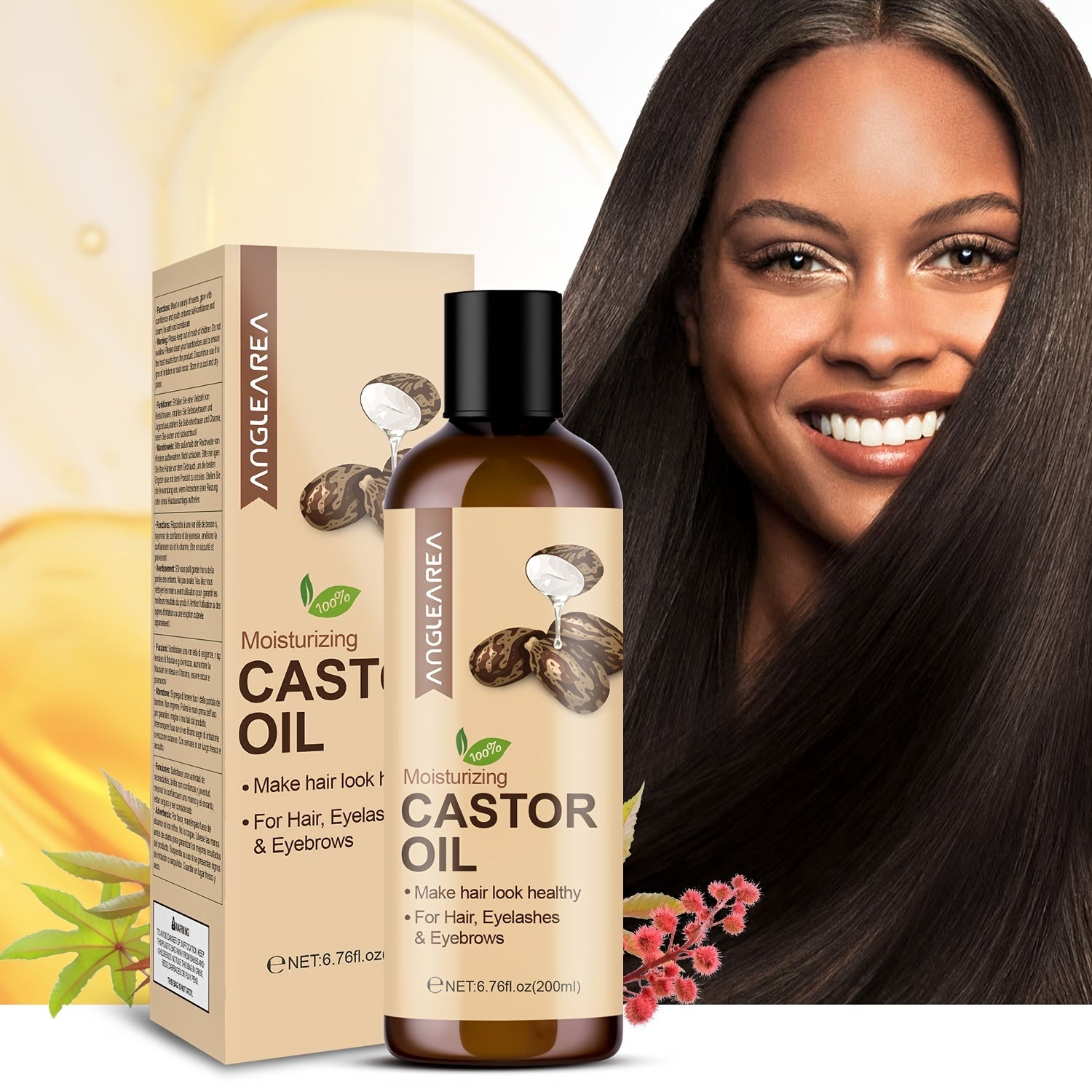 200ml Castor Oil for Hair, Eyelashes, Eyebrows & Skin, Cold-Pressed Unrefined