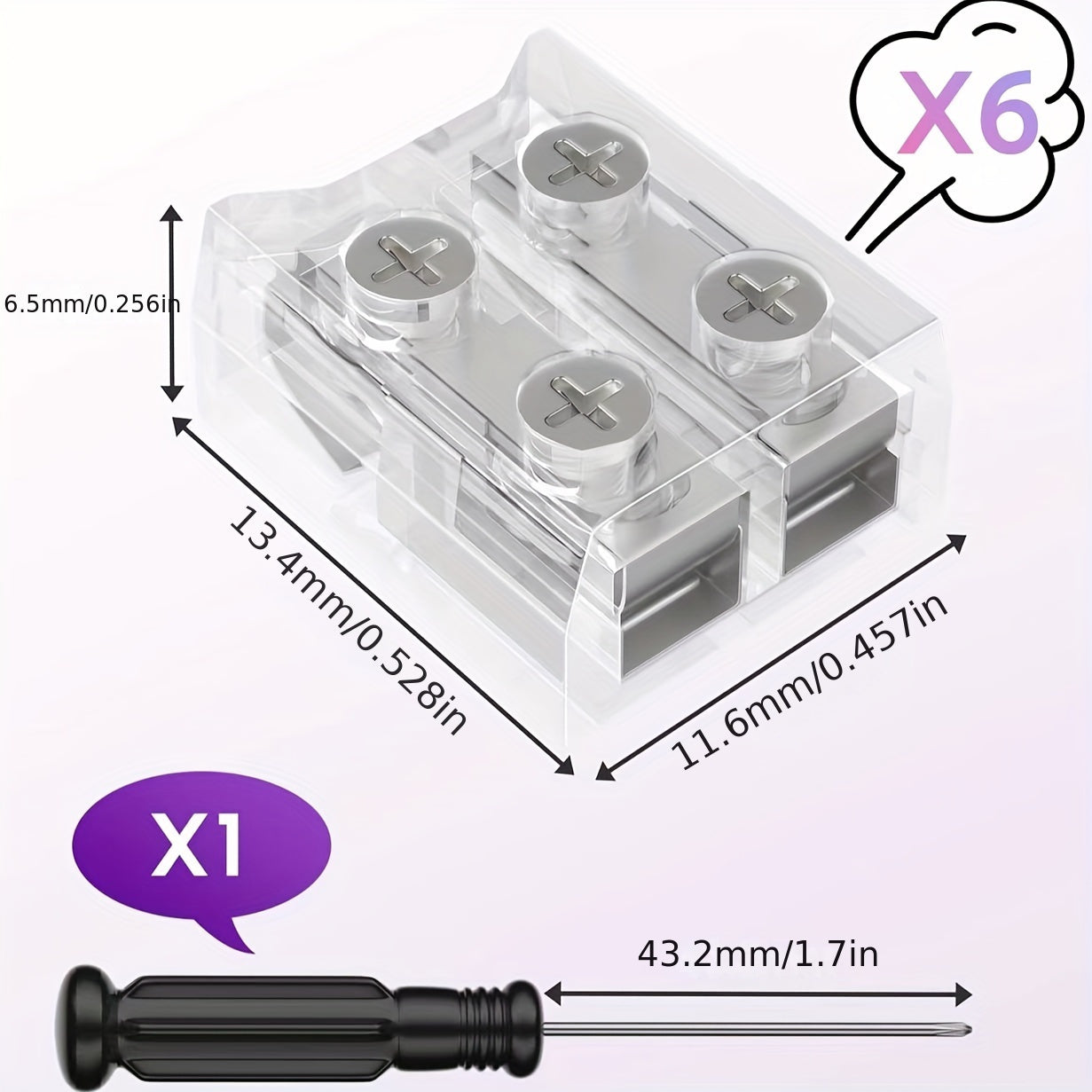 Set of 6 Easy-Install 2-Pin 10mm Transparent LED Strip Light Connectors - Versatile & Reusable for Home & Commercial Use, No-Solder Setup with Screwdriver.