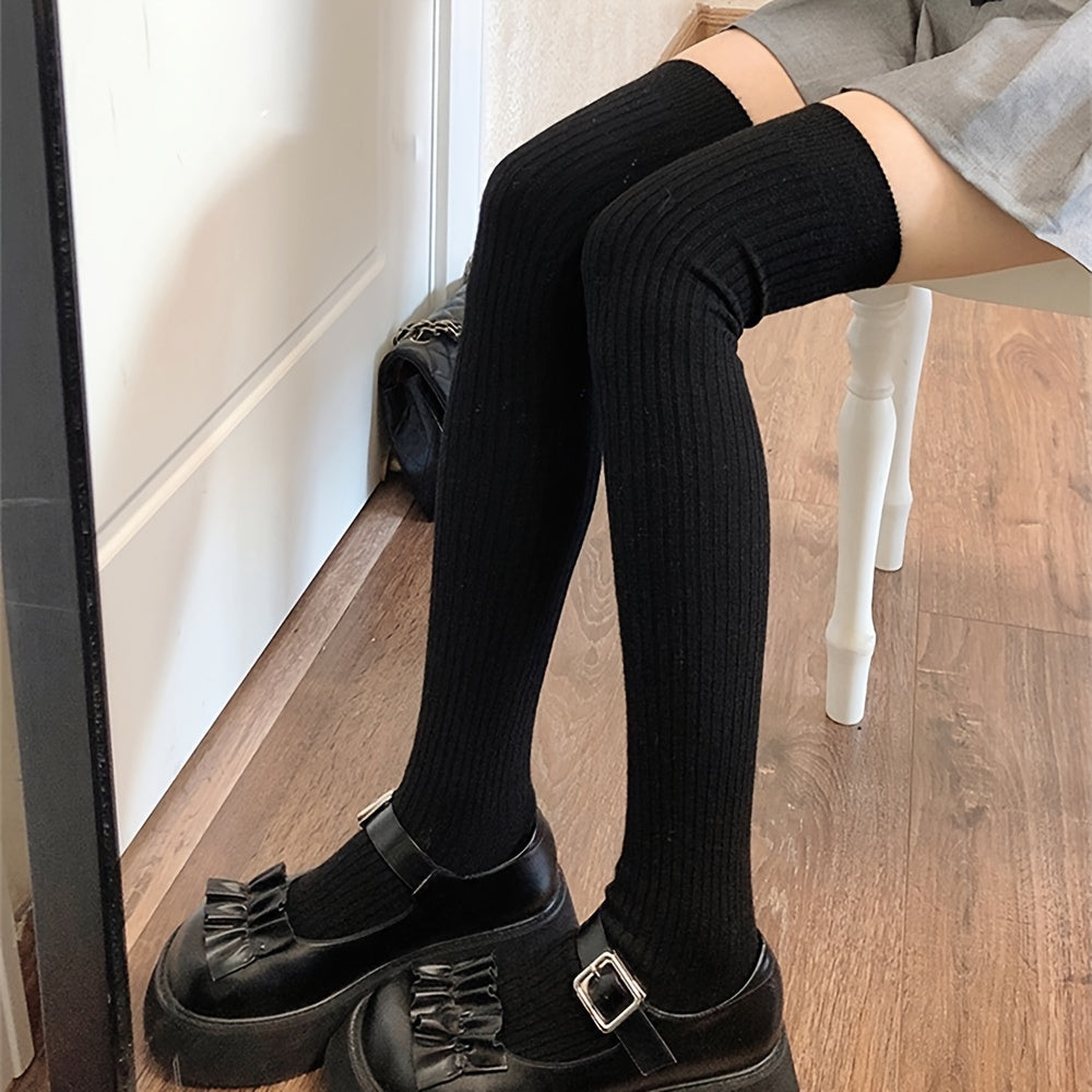 Cozy Ribbed Thigh High Socks for Women, Warm Over-The-Knee Stockings