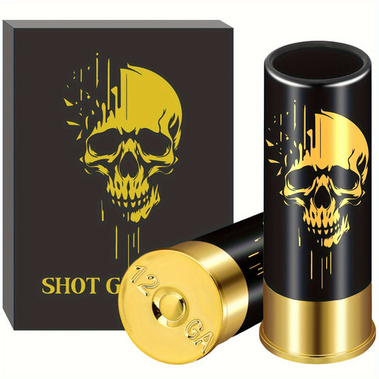 Skull Shot Glasses Set of 2 with reusable plastic design suitable for whiskey, wine, and cocktails. Great gift for men and women.