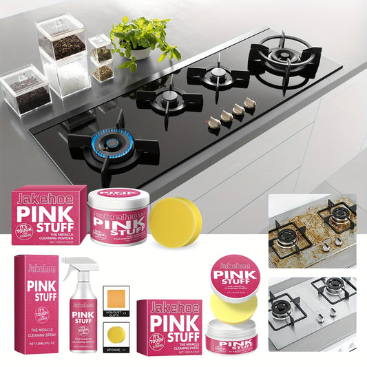 Jakho Pink Stuff 2-Piece Set - Multi-purpose kitchen cleaner made of plastic material, effectively removes stains and grease from cookware and countertops.