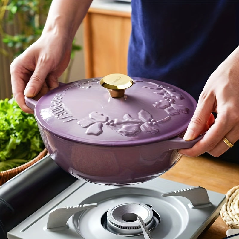 Multi-purpose Cast Iron Enamel Pot for Cooking Soups, Stews, and Porridge - Suitable for Use on Electric, Ceramic, and Gas Stoves