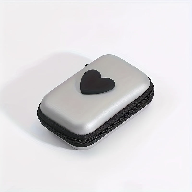 Heart-shaped storage bag for earphones, data cables, and chargers with anti-fall zipper.