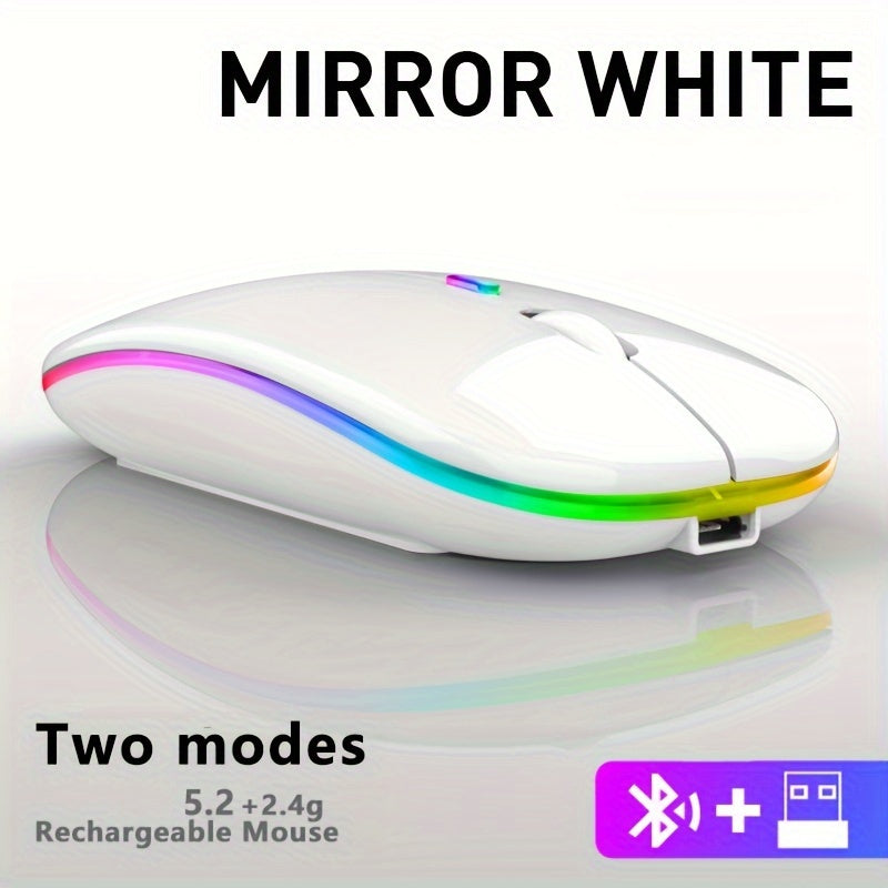 Dual mode 5.1+2.4g wireless gaming mouse with USB recharge capability, silent backlight, and ergonomic design for laptops.