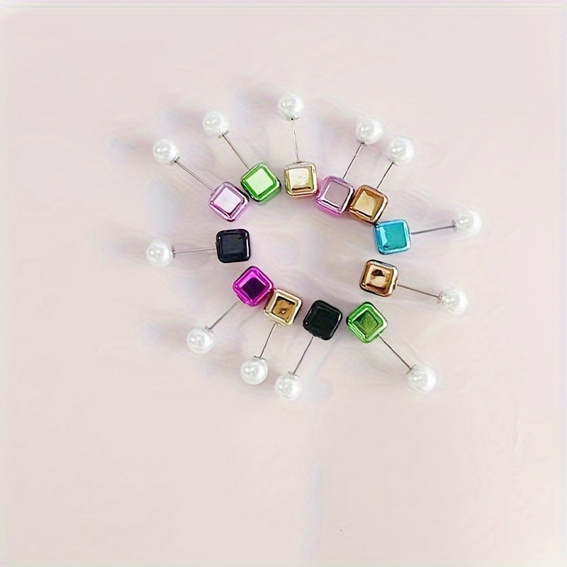 Sophisticated Square Hijab Pins - Pack of 12, Stylish Resin Scarf Brooches, Versatile Shawl Clips, Reliable Fashion Accessory for Scarves, Pashminas & Wraps