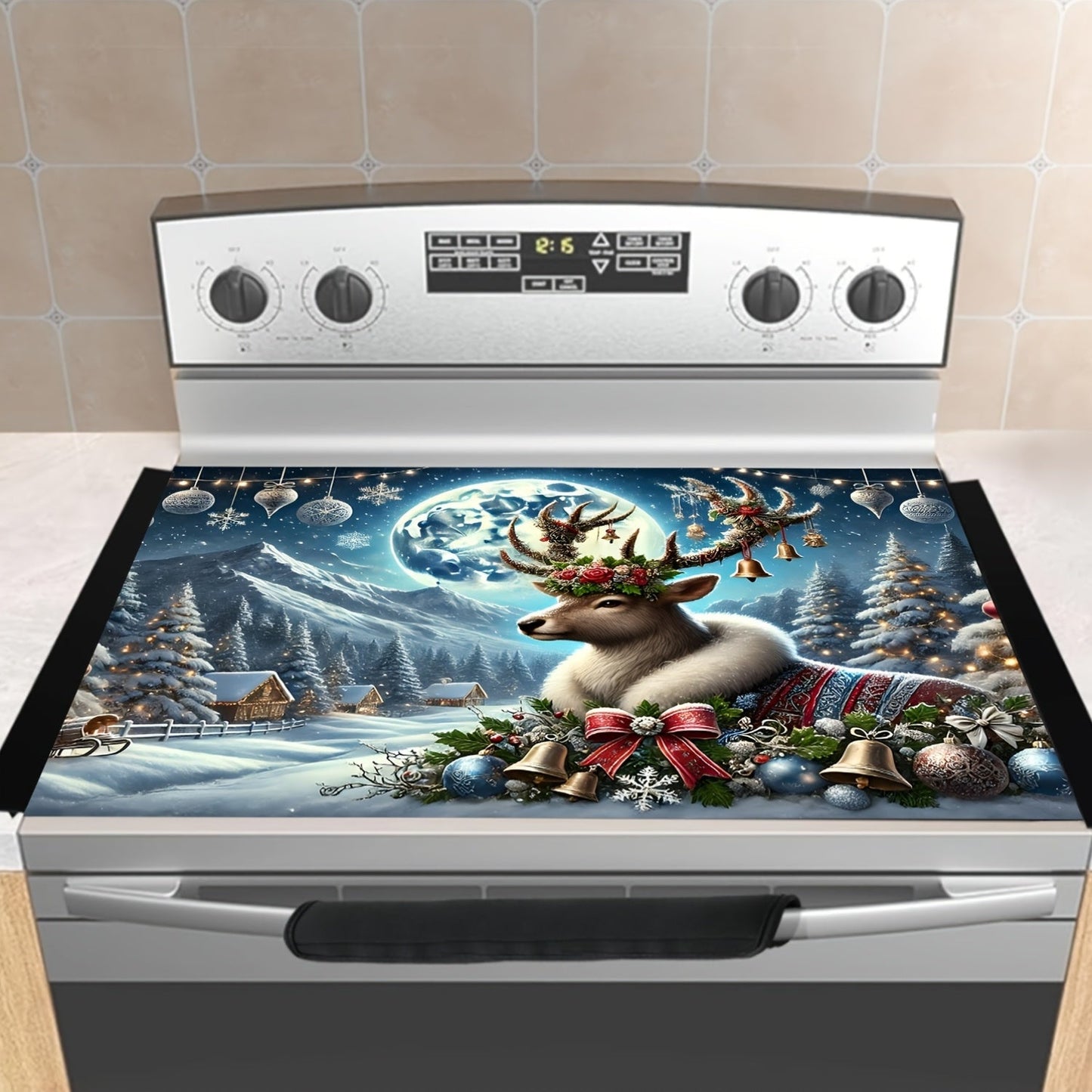 Protect your stove top with our Festive Christmas Deer Stove Top Protector! This non-slip, waterproof, and heat resistant cover is perfect for electric glass stoves, cooktops, washers, dryers, and ironing mats. Easy to clean and no electricity needed.