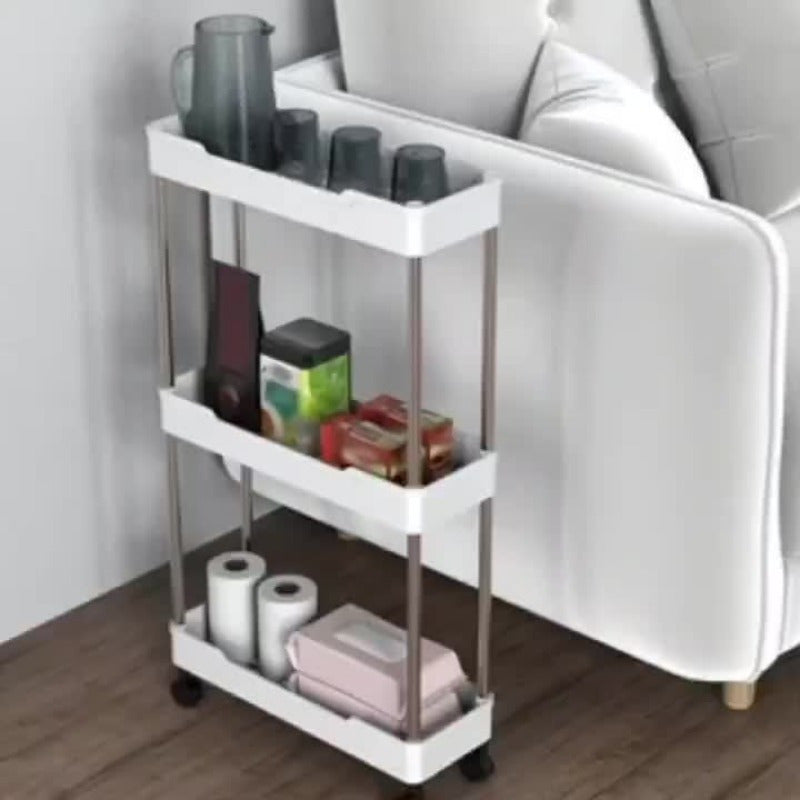 Organize your home with ease using this versatile 3-Tier Rolling Storage Cart. Made with sleek matte stainless steel and durable plastic, this cart is perfect for the bathroom, bedroom, living room, and kitchen. With 360° swivel wheels for easy mobility