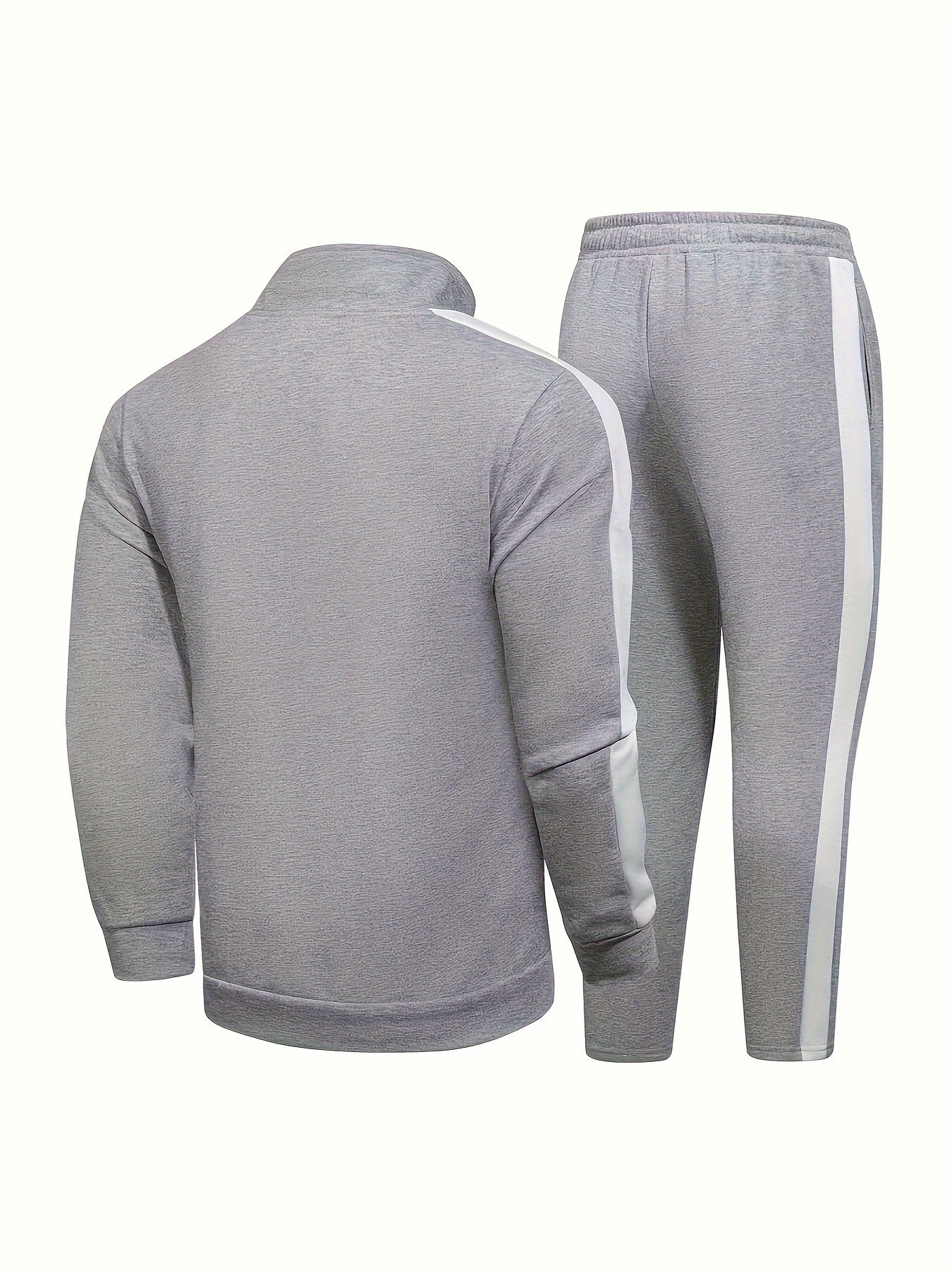 Men's Casual 2-Piece Color Block Outfit: Full Zip Jacket & Drawstring Pants, Breathable Sports Set