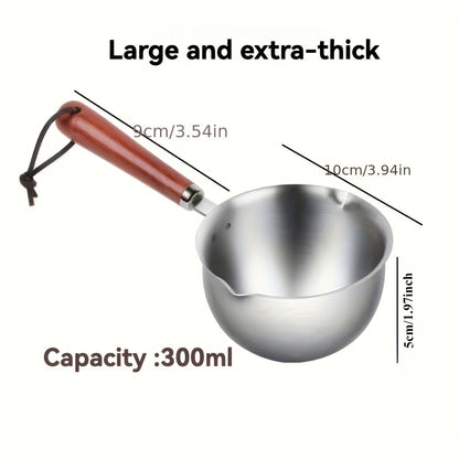 This Stainless Steel Mini Skillet features a Wooden Handle, making it ideal for Hot Oil & Food Prep. Perfect for use in Home Kitchens & Restaurants alike.