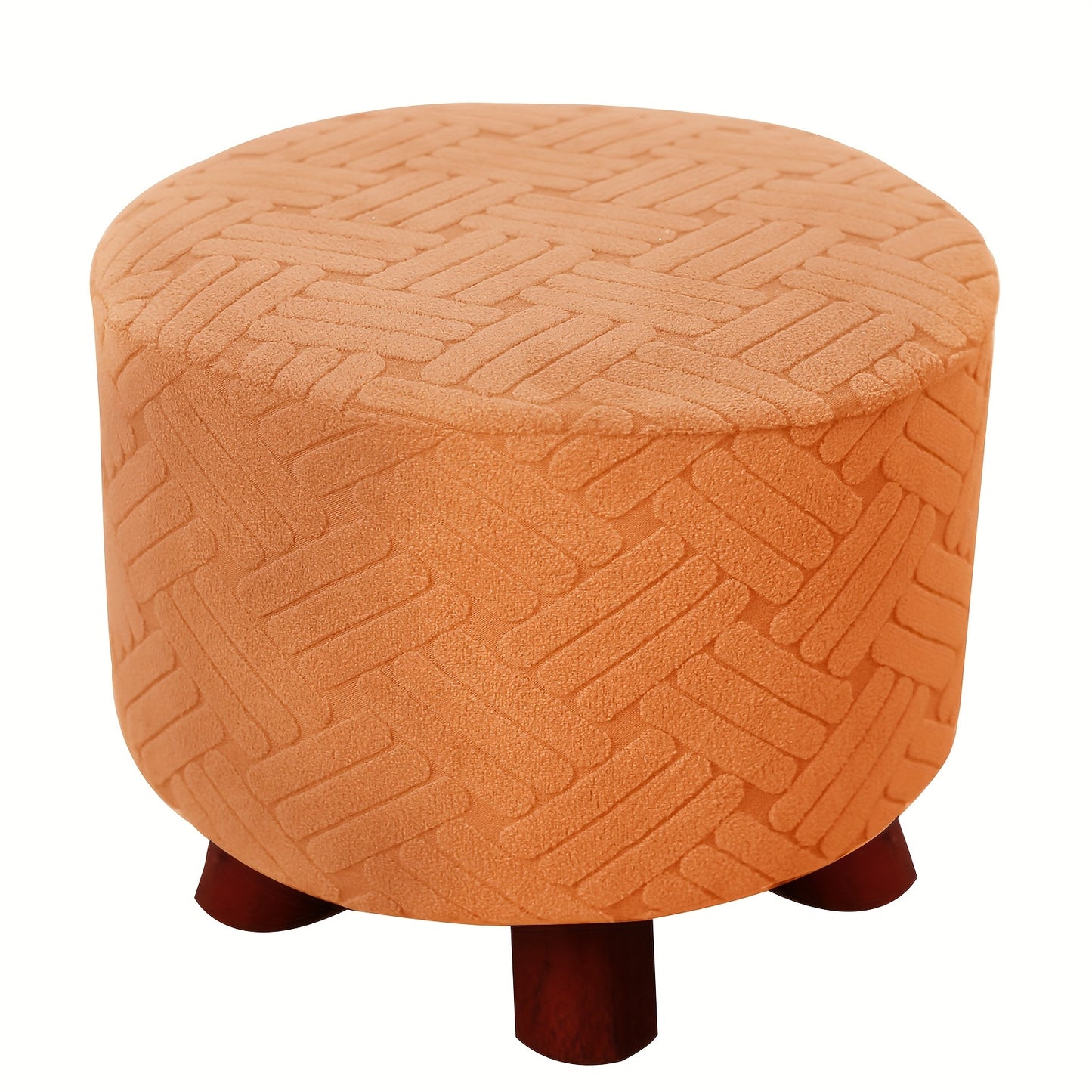 Round Jacquard footrest cover with high elasticity, suitable for foyer, living room, and bedroom. Anti-stain, anti-dust, and resistant to cat scratch and dog claw. Made of 200g plaid fabric, suitable for all seasons.