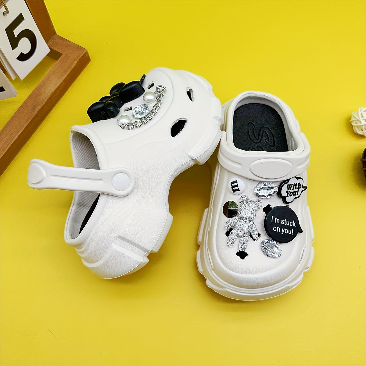 Adorable EVA Cartoon Clogs for Kids - Water-resistant, Lightweight with Rhinestone Accents. Perfect for everyday wear, suitable for kids under 14.