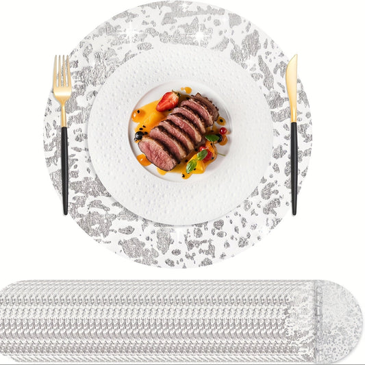 12-piece set of Golden Foil Mesh Disposable Placemats perfect for Halloween, Christmas, New Year, weddings, birthdays, parties, gatherings, and holiday home decor.