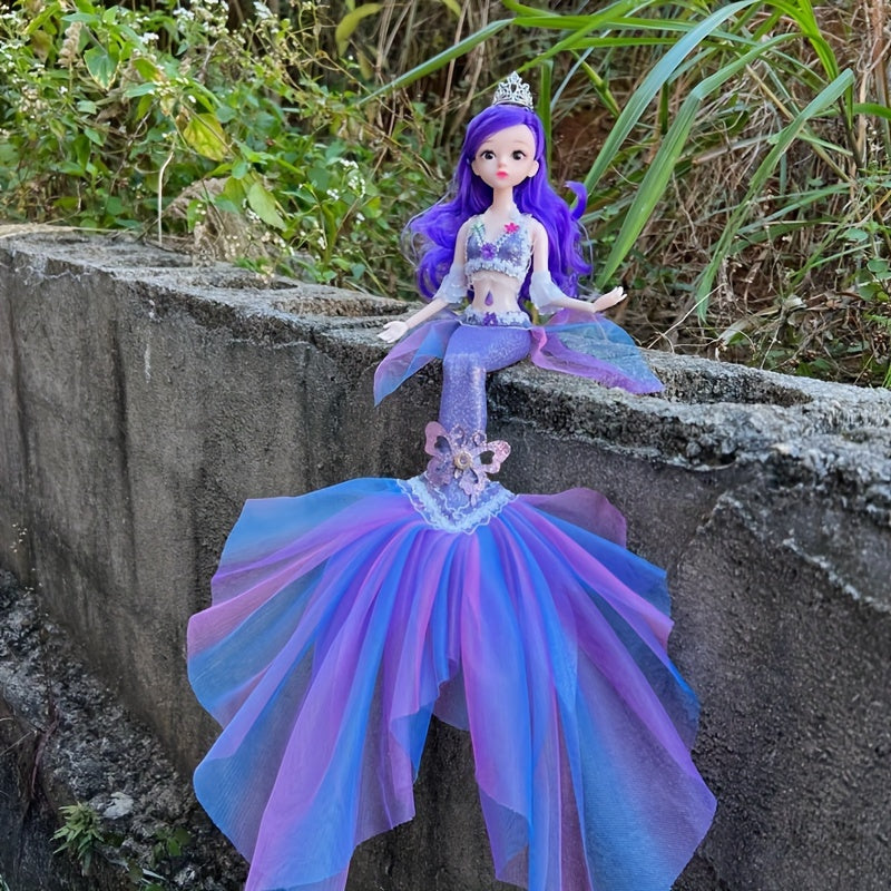 44.98cm Princess Mermaid Doll with PVC body, realistic eyes, movable joints, dress-up accessories, perfect for girls' birthday gift, playtime, and room decor.