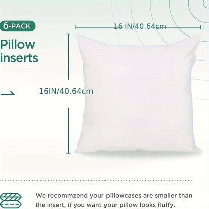 6 white 45.72 x 45.72 cm square pillow inserts, ideal for Christmas decor on couch, sofa, or bed.