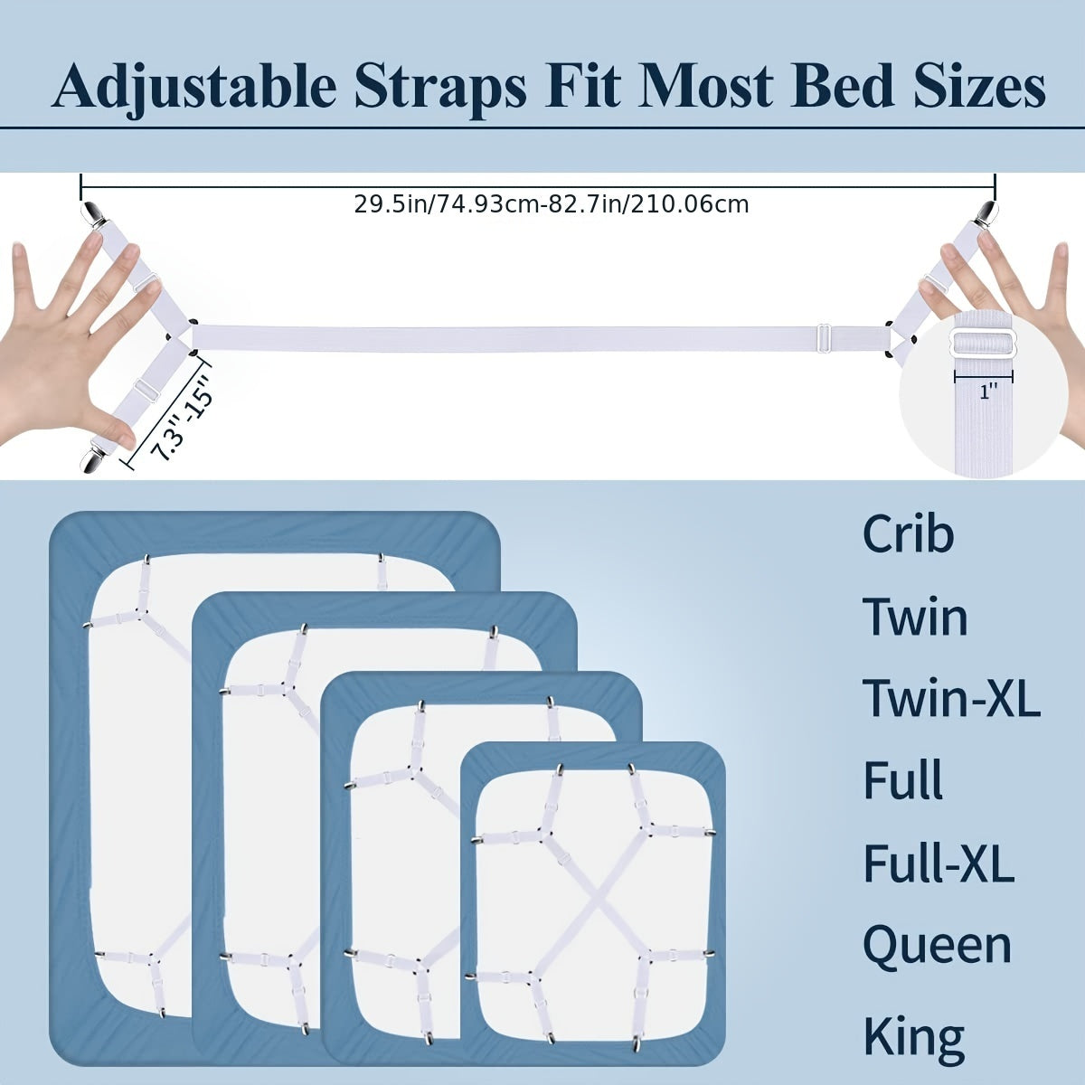 Set of 2 Bed Sheet Holder Straps with Adjustable Crisscross Design, Securely Fasten Fitted Sheets with Grippers Suspenders, Triangle Elastic Bands to Keep Mattress Covers in Place, Ideal for All Types of Bed Sheets and Mattress Covers