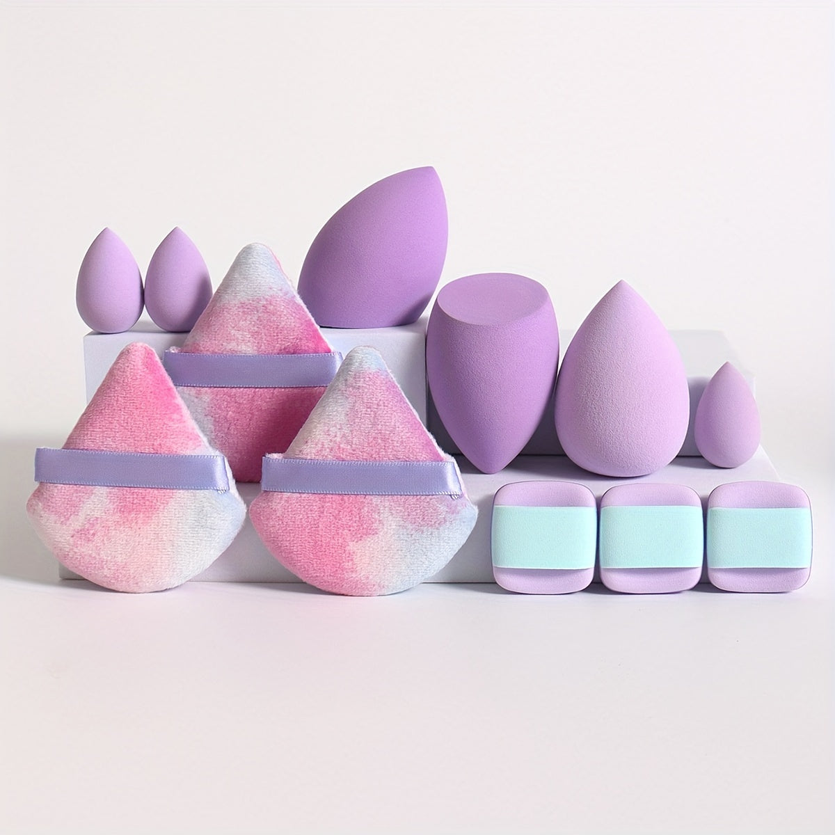 12-piece makeup sponge set for flawless blending of liquids, creams, and powders. Latex-free sponges can be used dry or wet for foundation, contouring, highlighting, suitable for all skin