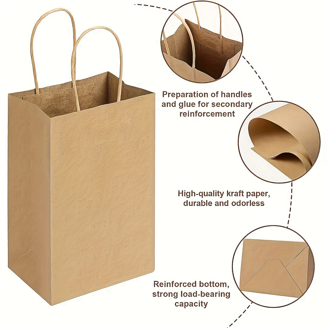 10 pieces of Brown Kraft Paper Gift Bags with Handles - Ideal for Various Uses and can be Reused for Crafts, Shopping, Small Businesses, Birthdays, Weddings, and Celebrations