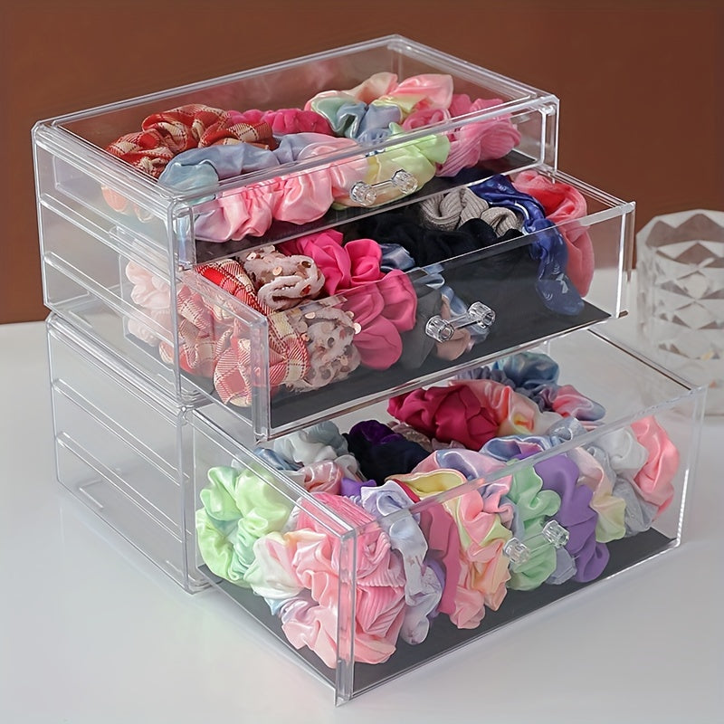 Hair accessories storage jewelry box with transparent and dustproof design, featuring an elastic band for hair rings and a comb box for hair clips. This large capacity storage box is perfect for organizing and storing all your jewelry.