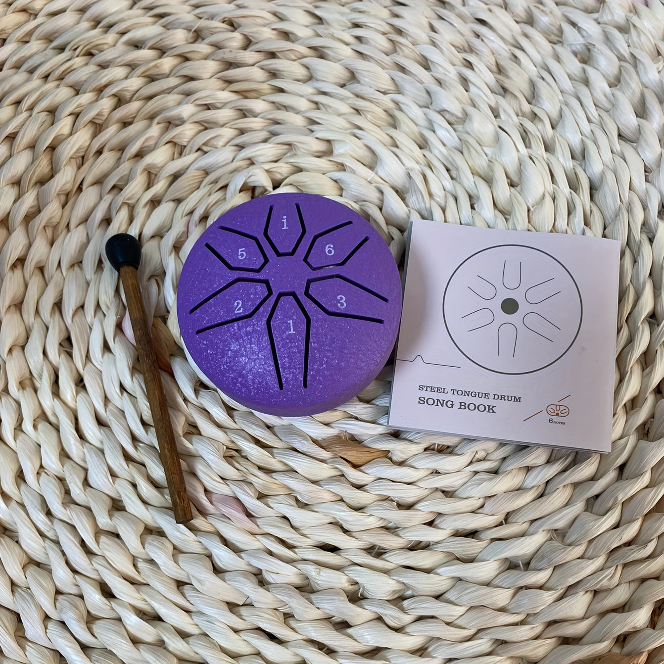 Compact steel tongue drum with 6 notes, perfect for beginners and music lovers. Ideal for camping, meditation, or yoga with clear, relaxing sound.