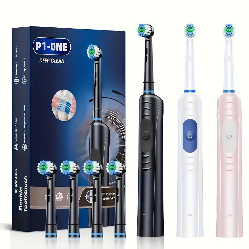 Rechargeable electric toothbrush, ideal for adults and couples, provides deep teeth cleaning.