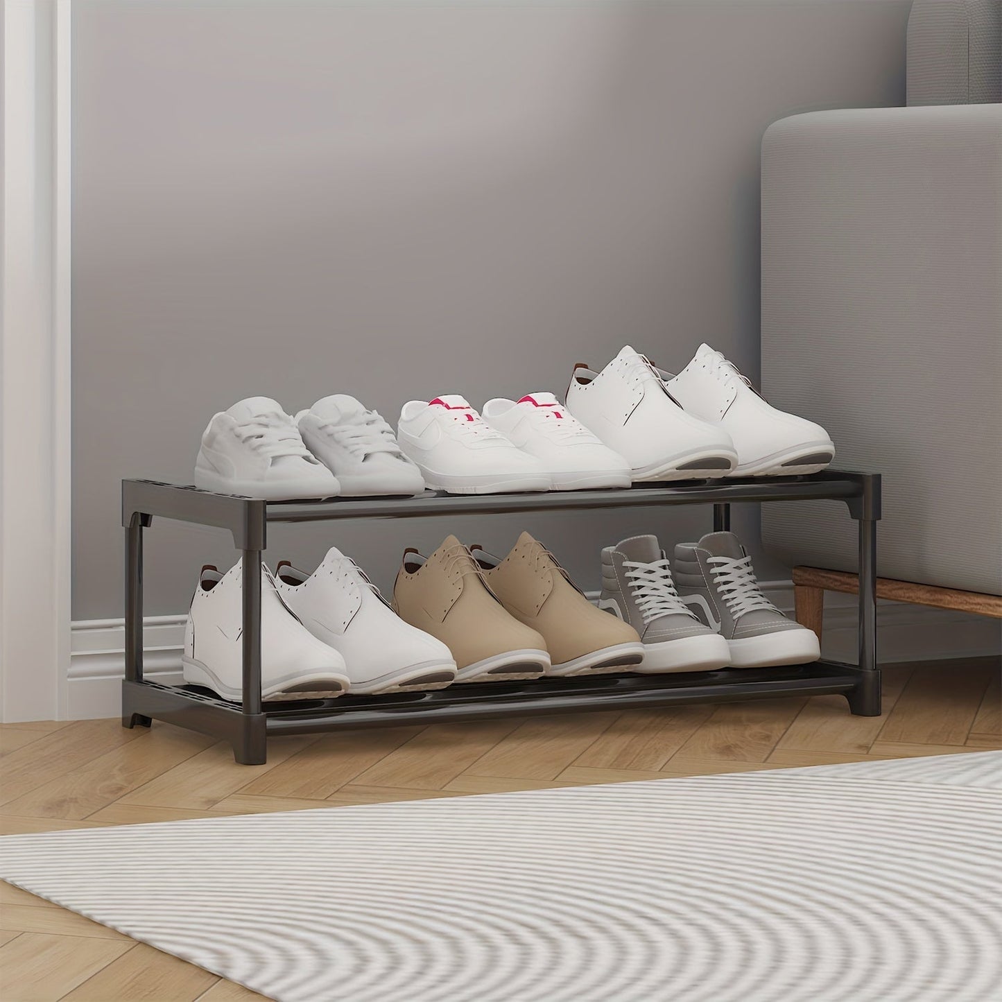 Durable 3-Tier Metal and Plastic Shoe Rack - Enhanced Strength and Stability, Simple to Assemble, Spacious Storage for Entryway and Living Room, Accommodates Different Shoe Styles, Shoe Organizer with Multiple Layers