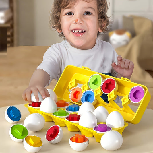 Educational Easter Egg Toy Set for Toddlers - Includes 12 Colorful Matching Eggs for Shape Recognition, Sorting, and Fine Motor Skills Development in Boys and Girls