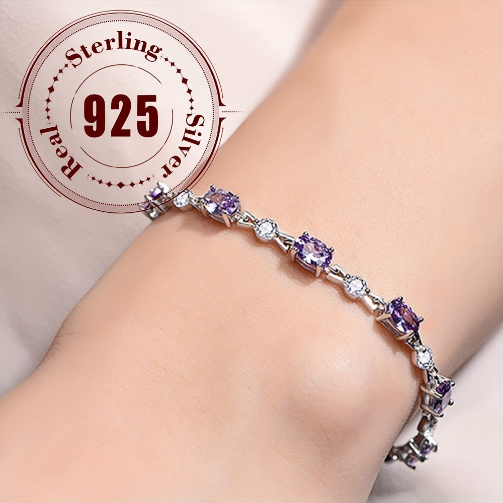 Stunning 925 Sterling Silver Bracelet Featuring Purple Cubic Zirconia, a Sophisticated and Alluring Design. Perfect as a Special Gift for Her.