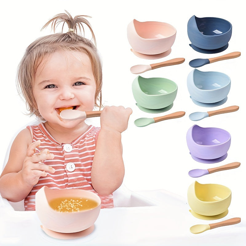 Baby Feeding Bowl and Spoon Set - This set includes a silicone baby bowl with suction cup, a wooden spoon, and a silicone suction base to prevent slipping. Perfect for toddlers, boys, and girls, this non-slip feeding kit is an ideal gift for Halloween