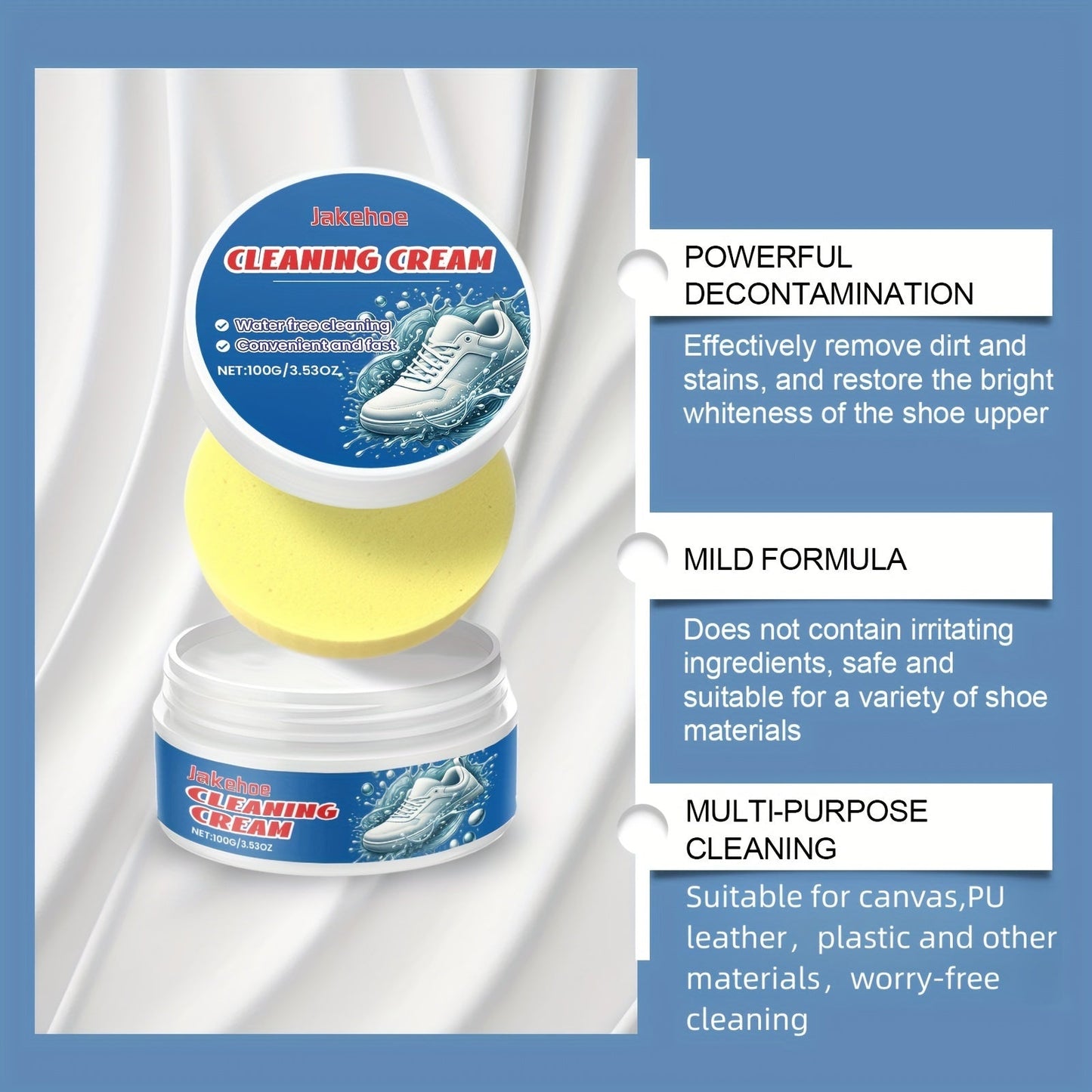 White Sneaker Cleaning Cream Gel with Sodium Bicarbonate - Residue-Free, Restores Shine, Suitable for Different Shoe Materials, Improves Appearance & Efficiency, Less than 1 Liter Capacity