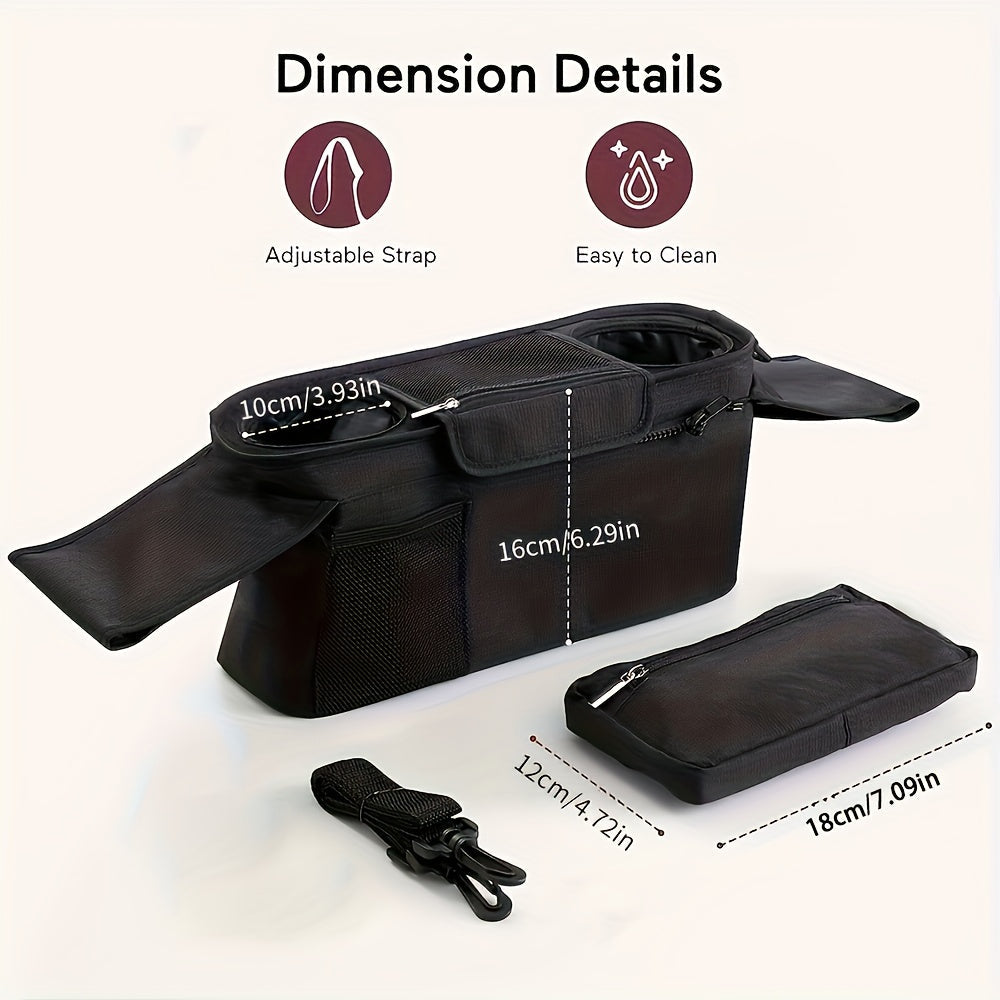 Black Stroller Organizer with Big Capacity - Versatile Storage Bag with Convenient Diaper and Bottle Pockets