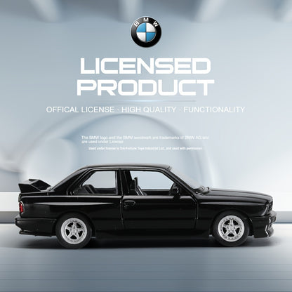 1987 BMW M3 Diecast Model - 1:36 Scale Alloy Toy Car with pull-back action in White/Black, ideal birthday gift for youngsters in winter.